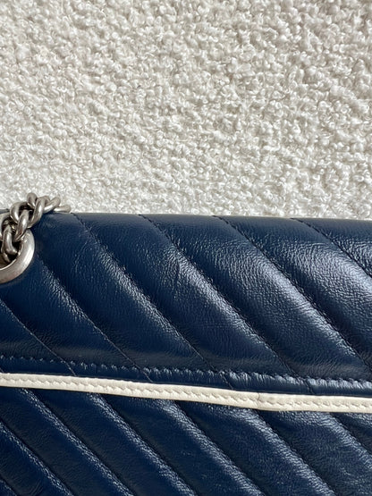 Gucci GG Navy and White Torchon Marmont Small Shoulder Bag