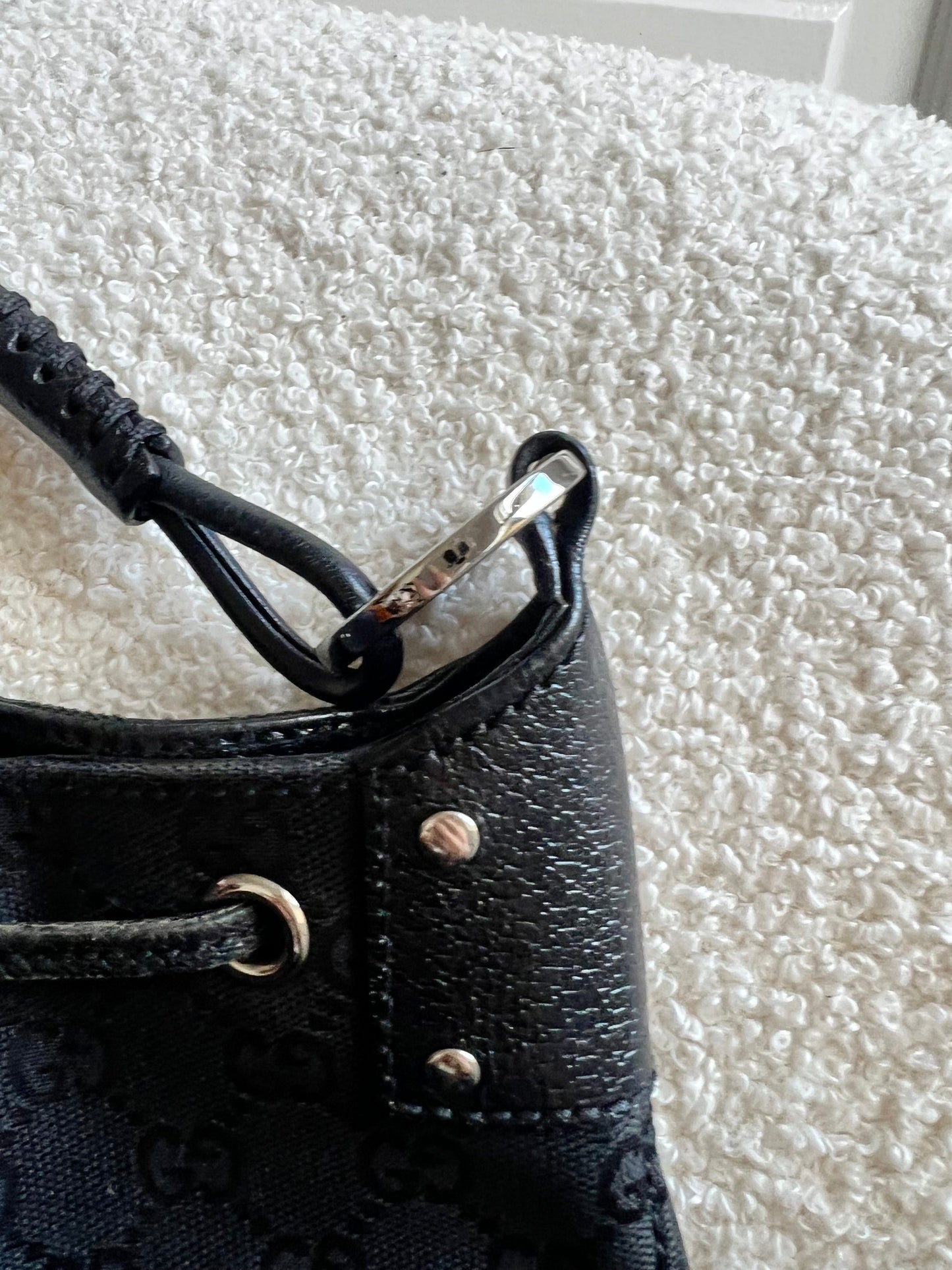 Gucci Black GG Canvas Drawstring Shoulder Bag