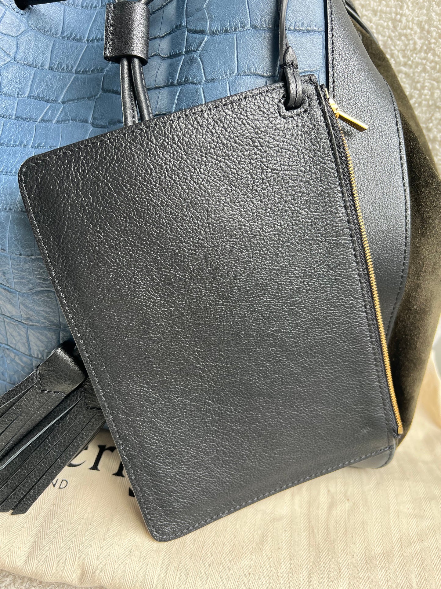 Mulberry Pale Navy Matte Croc, Silky Calf and Suede Millie Tote (£1,095)