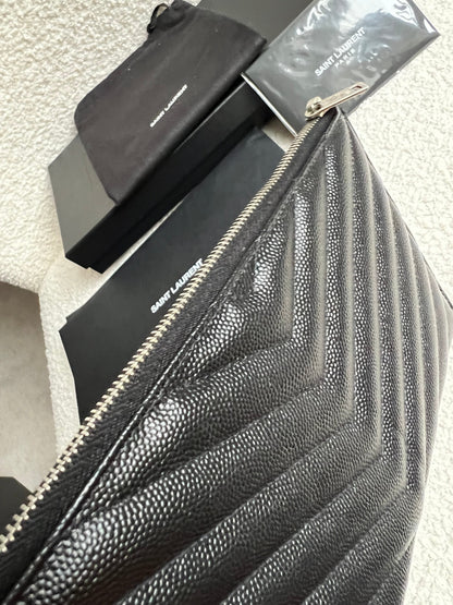 Yves Saint Laurent (YSL) Black Cassandra Zip Pouch (RRP £365)