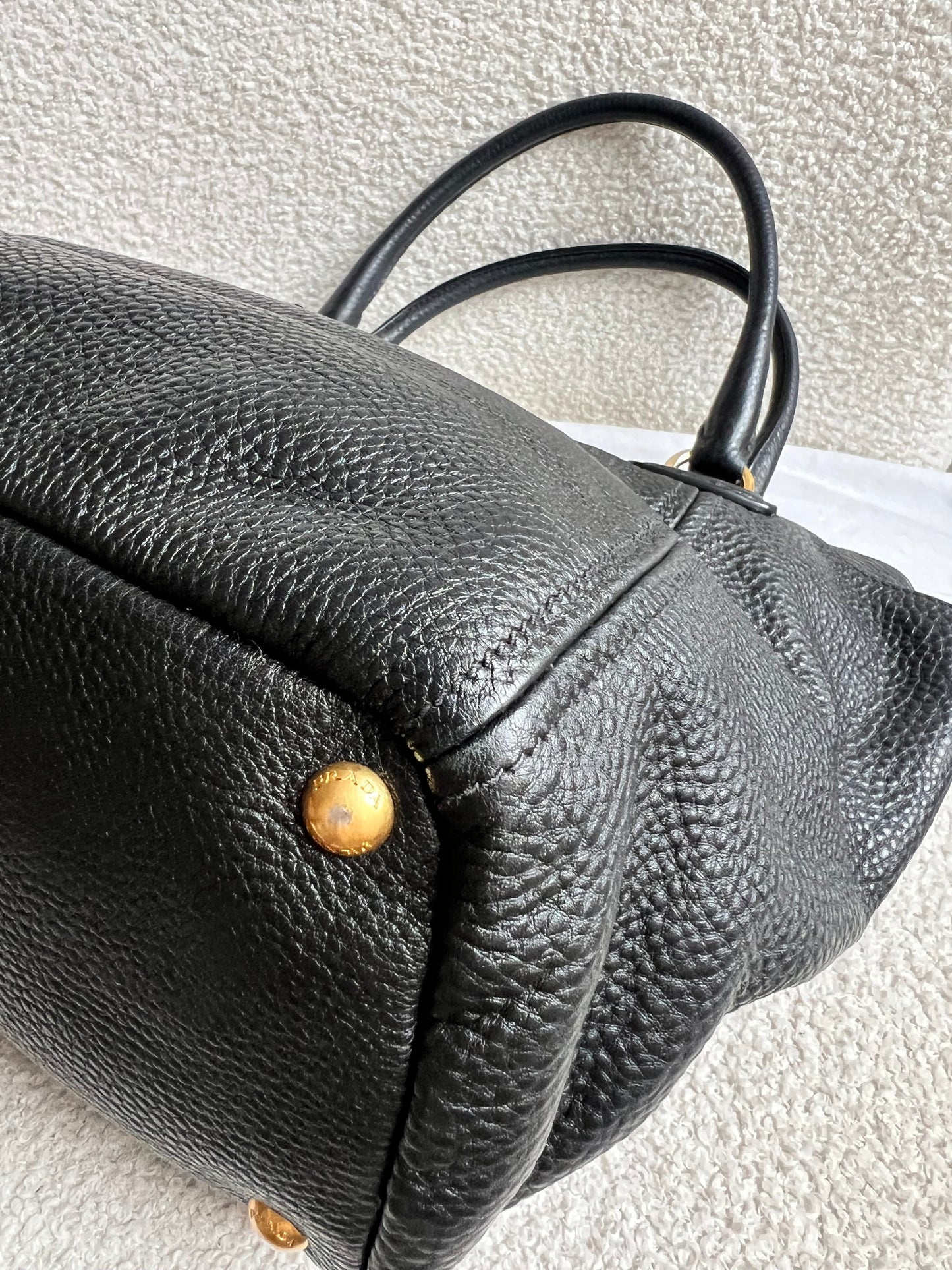 Prada Black Vitello Daino Side Pocket Tote