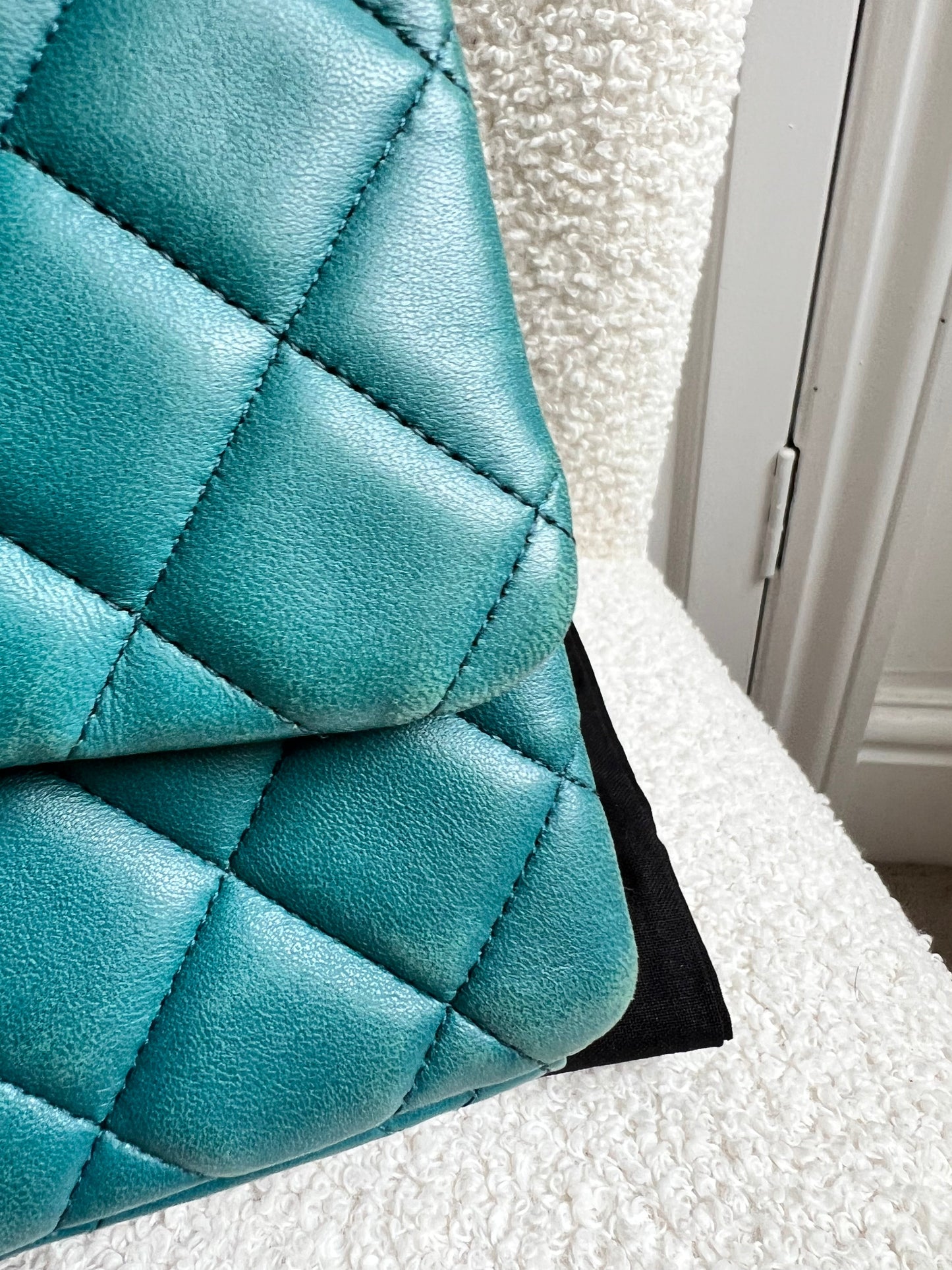 Chanel Maxi Single Flap in Teal Lambskin Silver Hardware