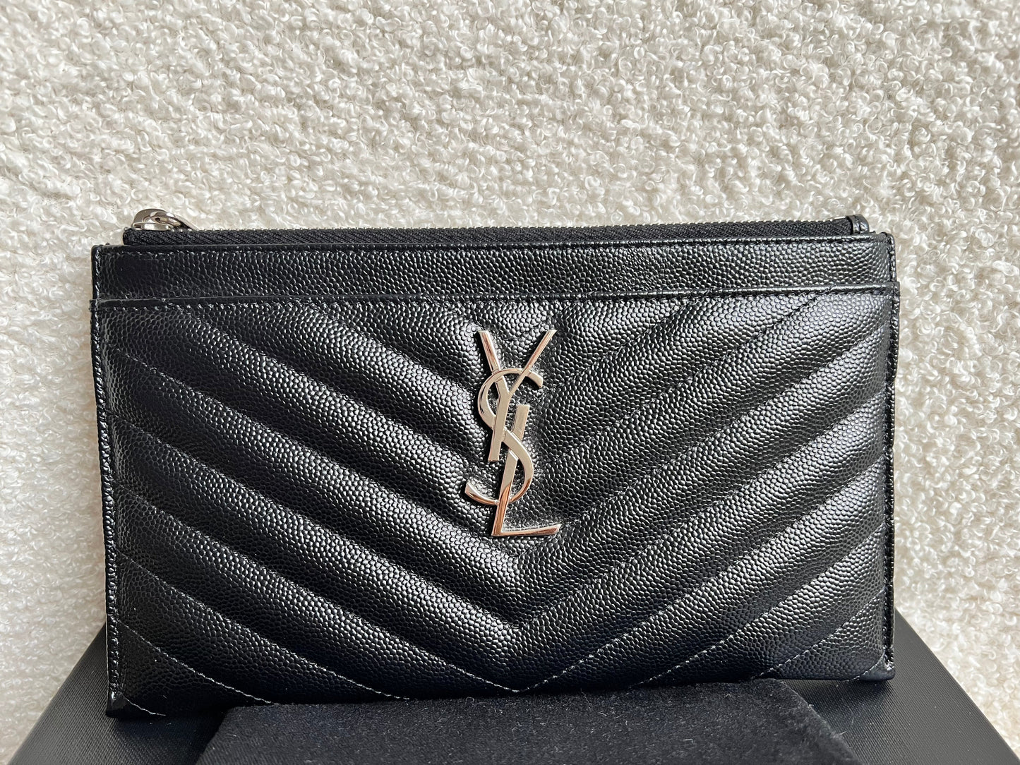 Yves Saint Laurent (YSL) Black Cassandra Zip Pouch (RRP £365)
