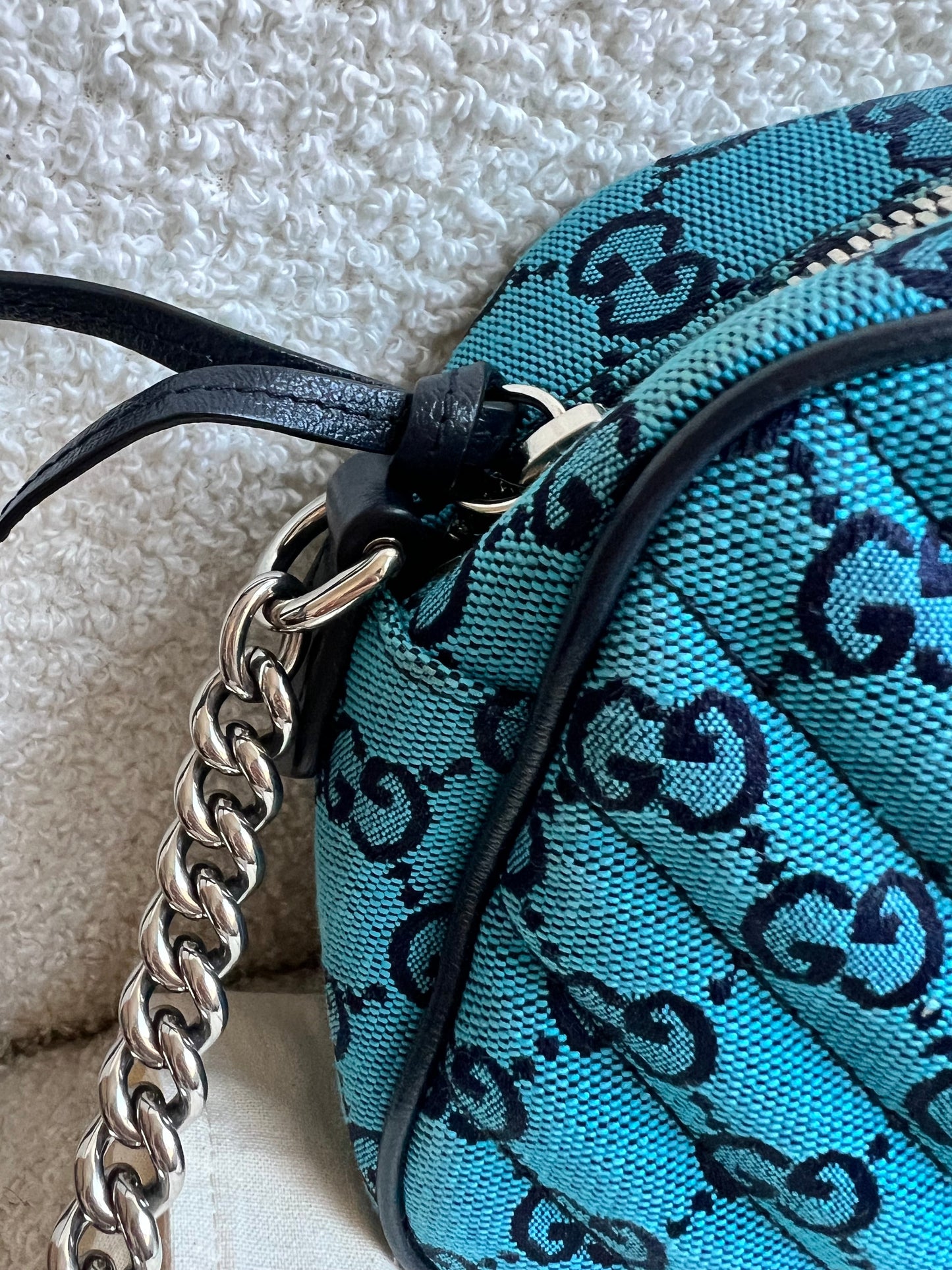 Gucci GG Marmont Blue Canvas Small Shoulder Bag (RRP £1050)