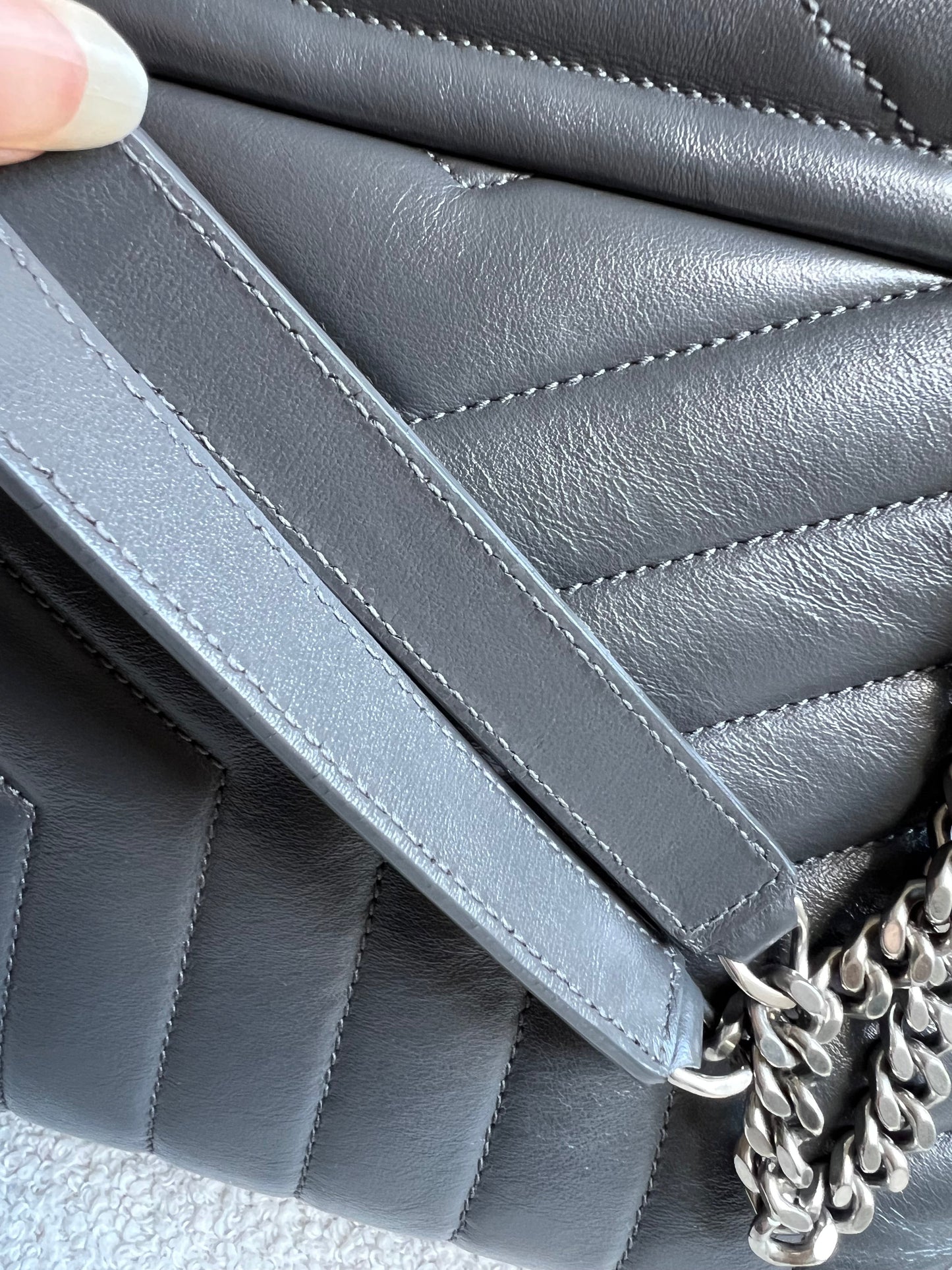 Yves Saint Laurent (YSL) Medium Grey Lou Lou Silver Hardware