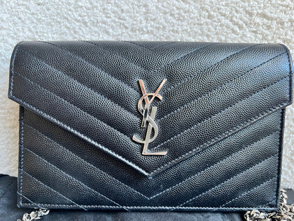 Yves Saint Laurent (YSL) Black Cassandra Envelope Chain Wallet (RRP £870)