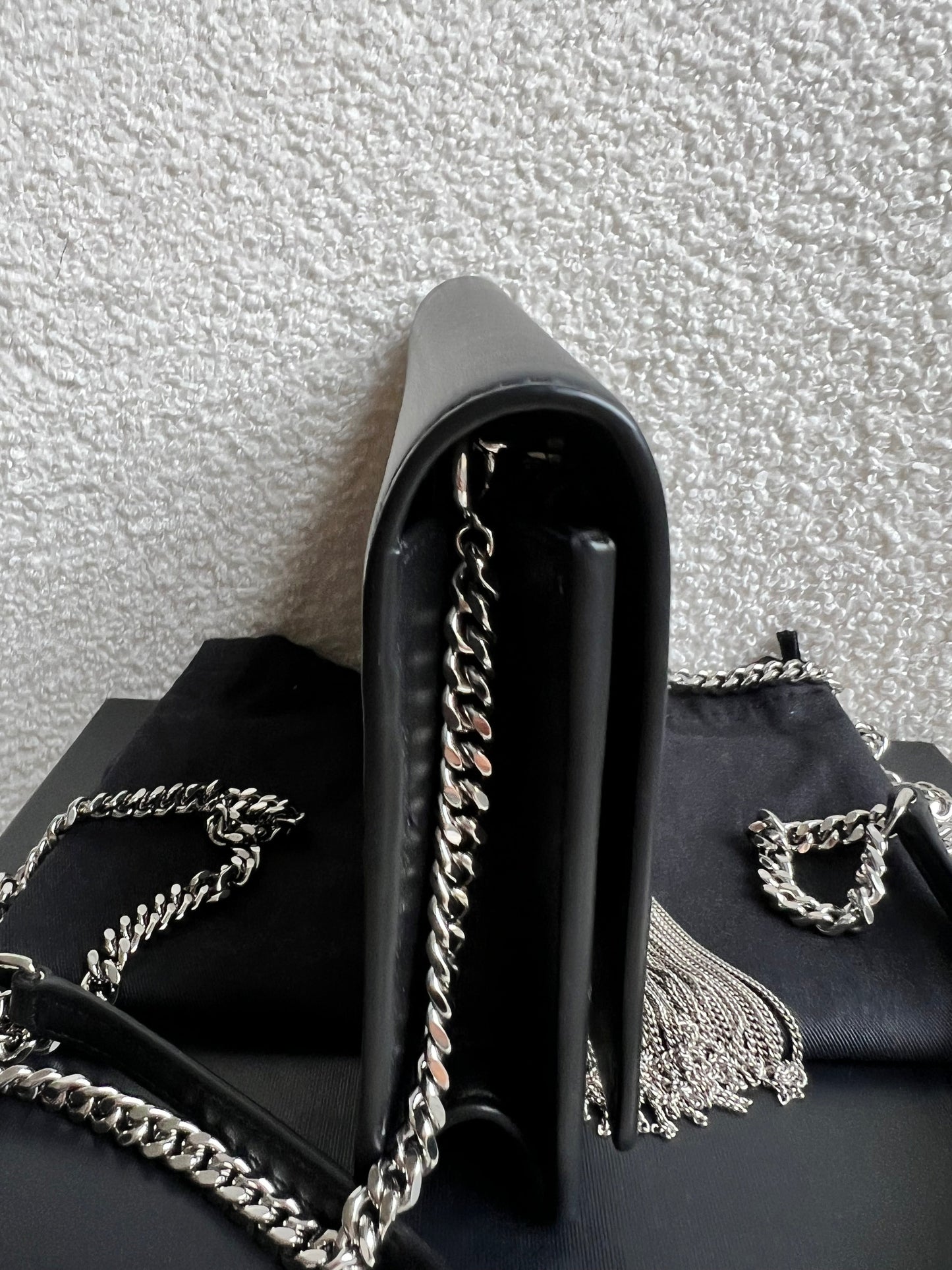Yves Saint Laurent (YSL) Black Kate Tassel Chain Wallet Silver Hardware (RRP £1,440)
