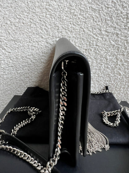 Yves Saint Laurent (YSL) Black Kate Tassel Chain Wallet Silver Hardware (RRP £1,440)