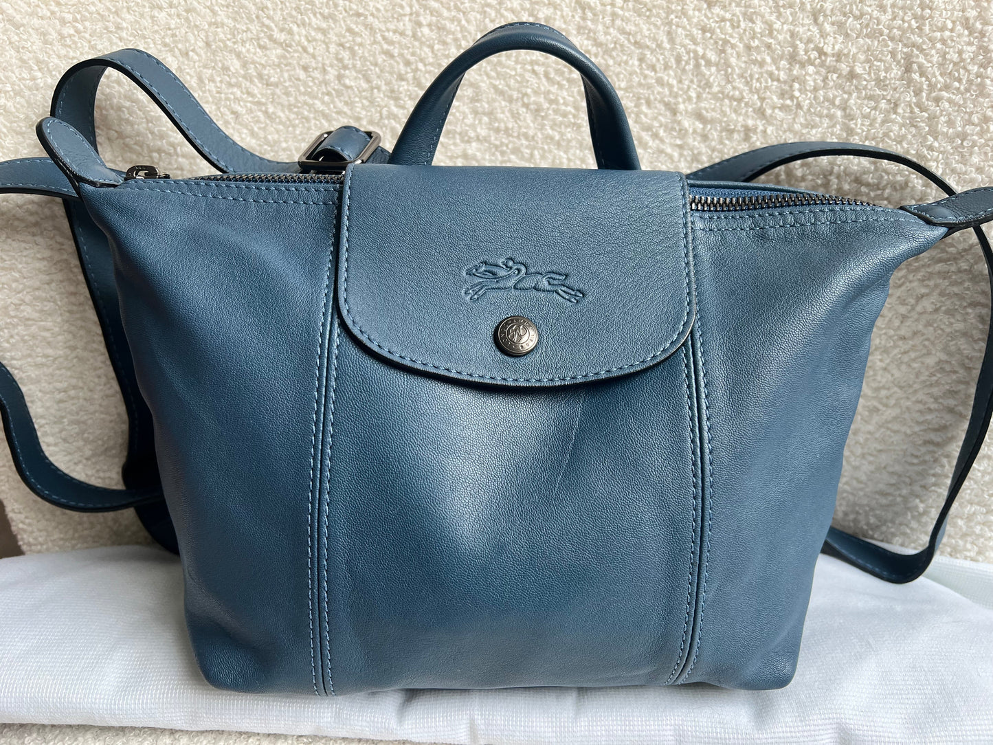 Longchamp Blue Leather Pliage Mini Backpack (RRP £320)