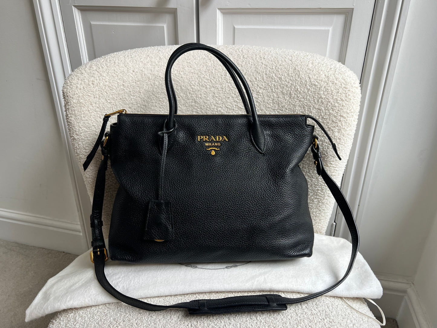 Prada Black Vitello Daino Shoulder Bag
