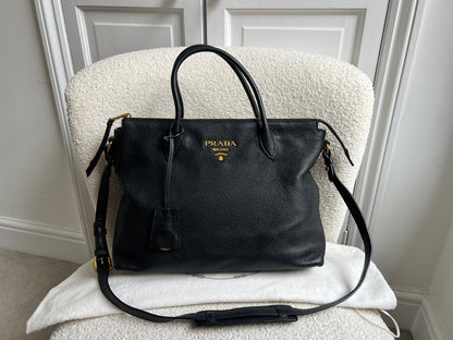 Prada Black Vitello Daino Shoulder Bag