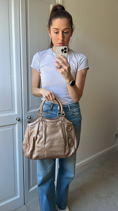 Gucci Winter Rose Leather Medium Sukey Tote Bag