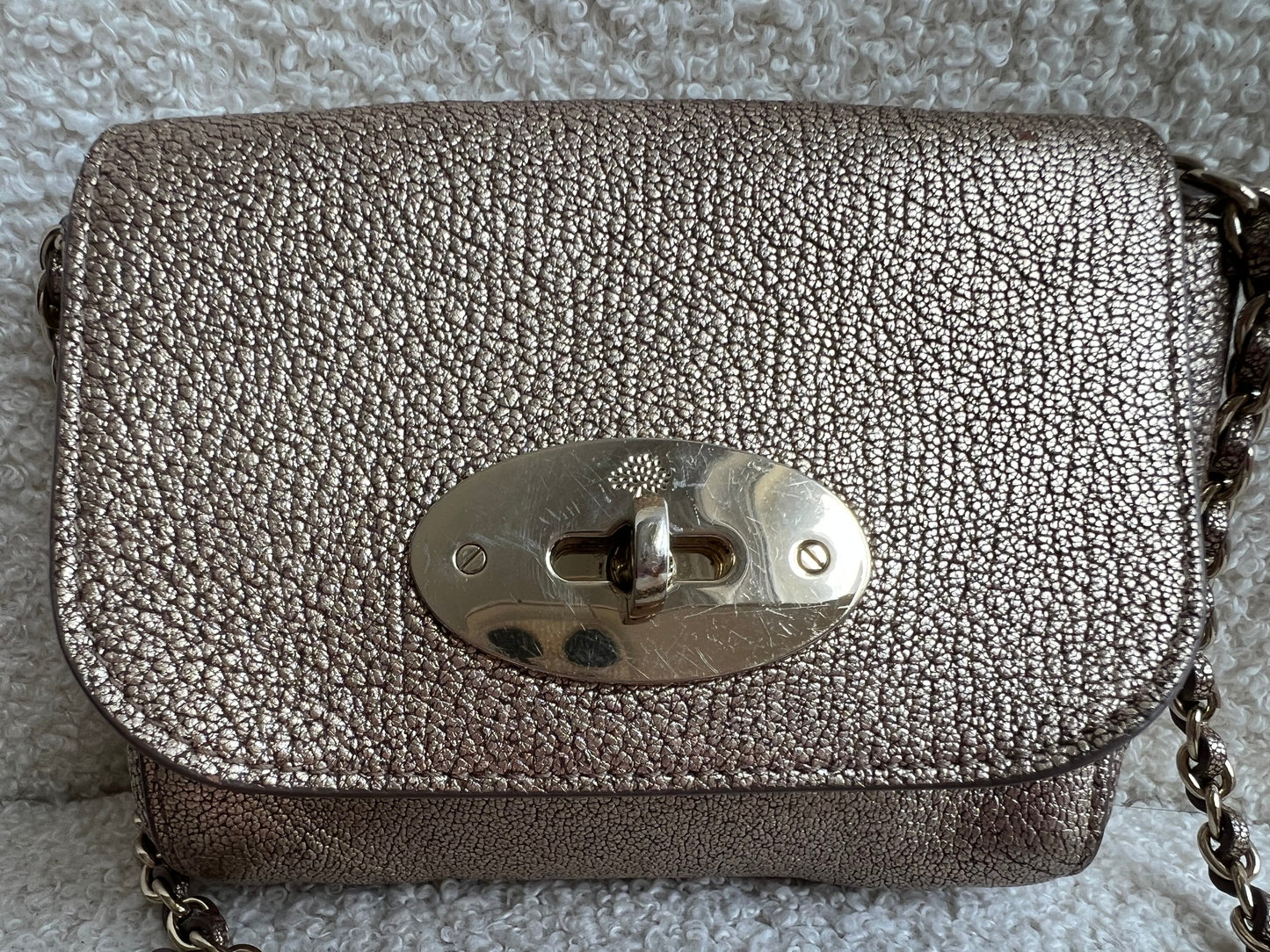 Mulberry Metallic Mushroom Mini Lily with gold Hardware
