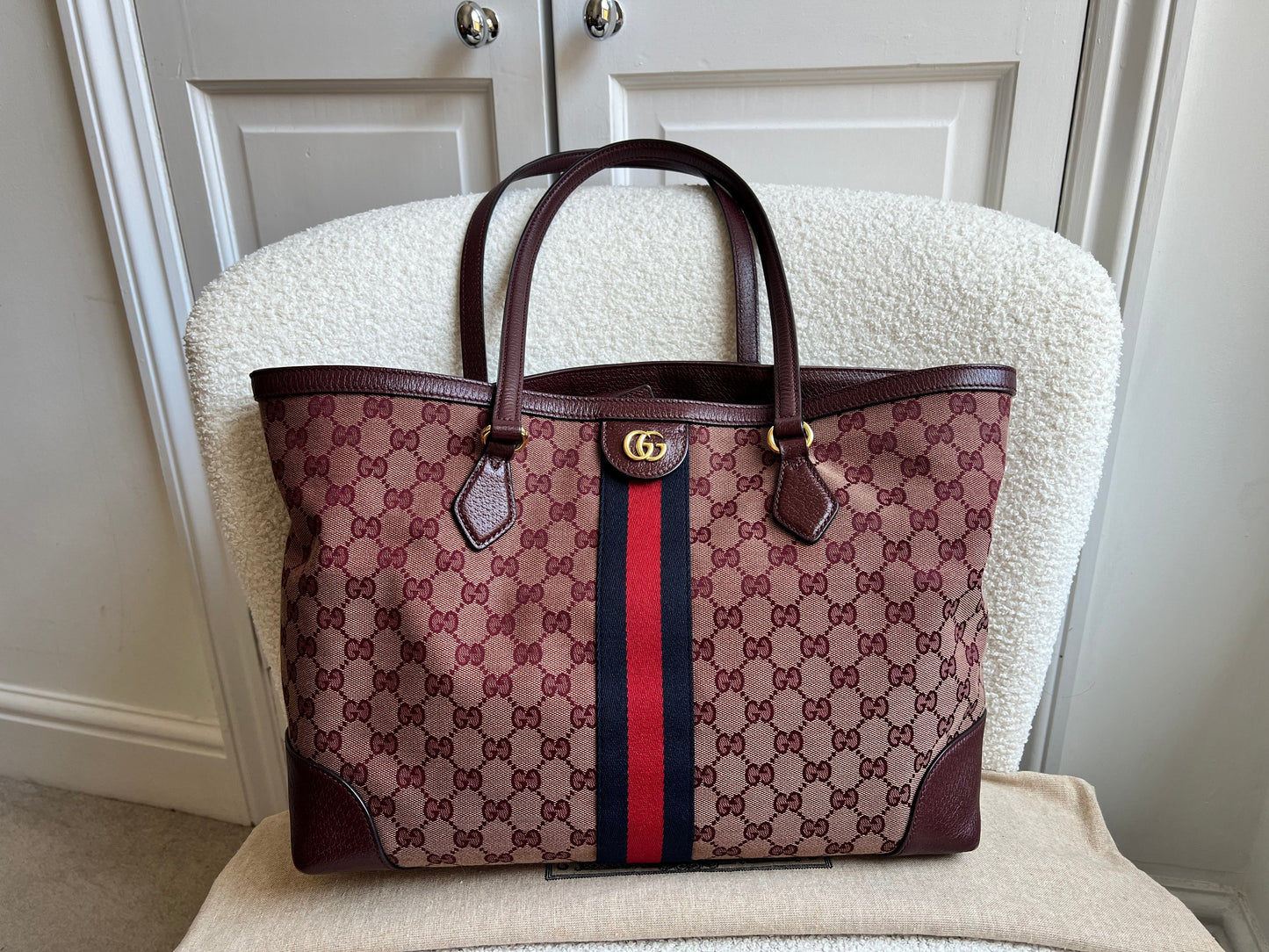 Gucci Burgundy Ophidia GG Supreme Medium Tote