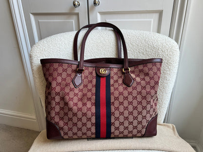 Gucci Burgundy Ophidia GG Supreme Medium Tote