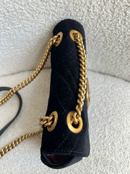 Gucci GG Black Velvet Marmont Mini Shoulder Bag (RRP £1395)