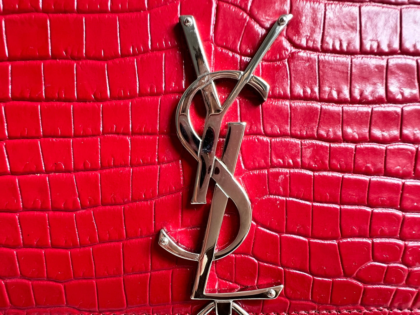 Yves Saint Laurent (YSL) Red Croc Small Kate with Silver Hardware (RRP £1,675)
