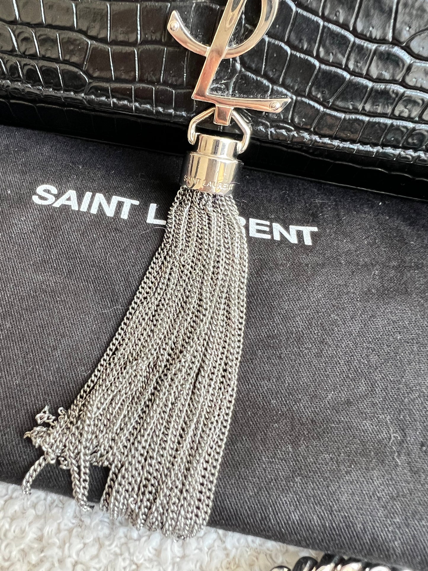 Yves Saint Laurent (YSL) Black Croc Small Kate with Silver Hardware (RRP £1,925)