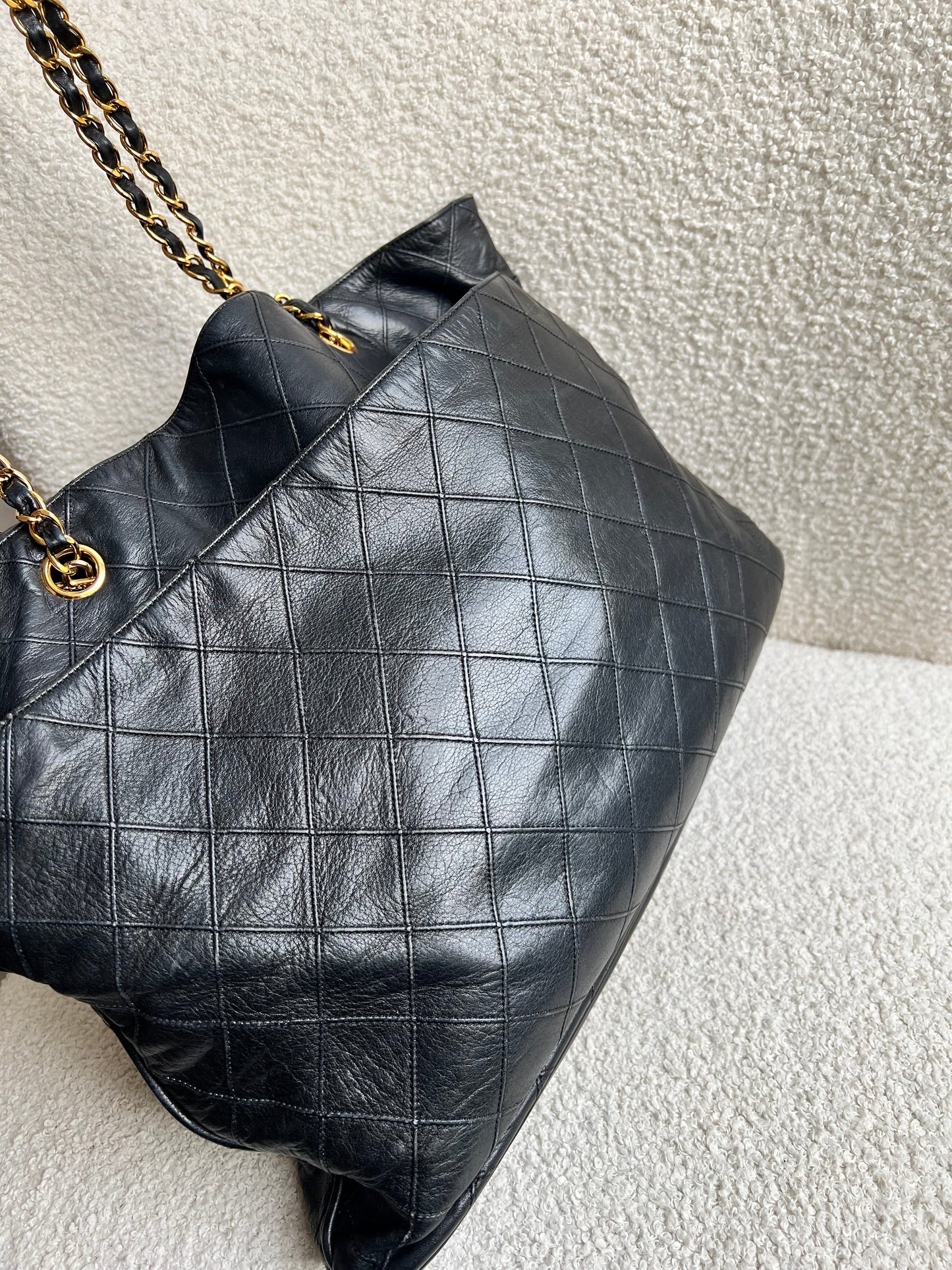 Chanel Vintage Black Lambskin Chain Tote with Gold Hardware