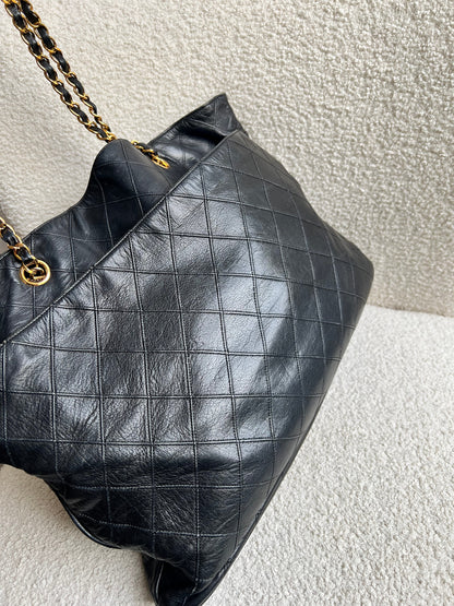 Chanel Vintage Black Lambskin Chain Tote with Gold Hardware