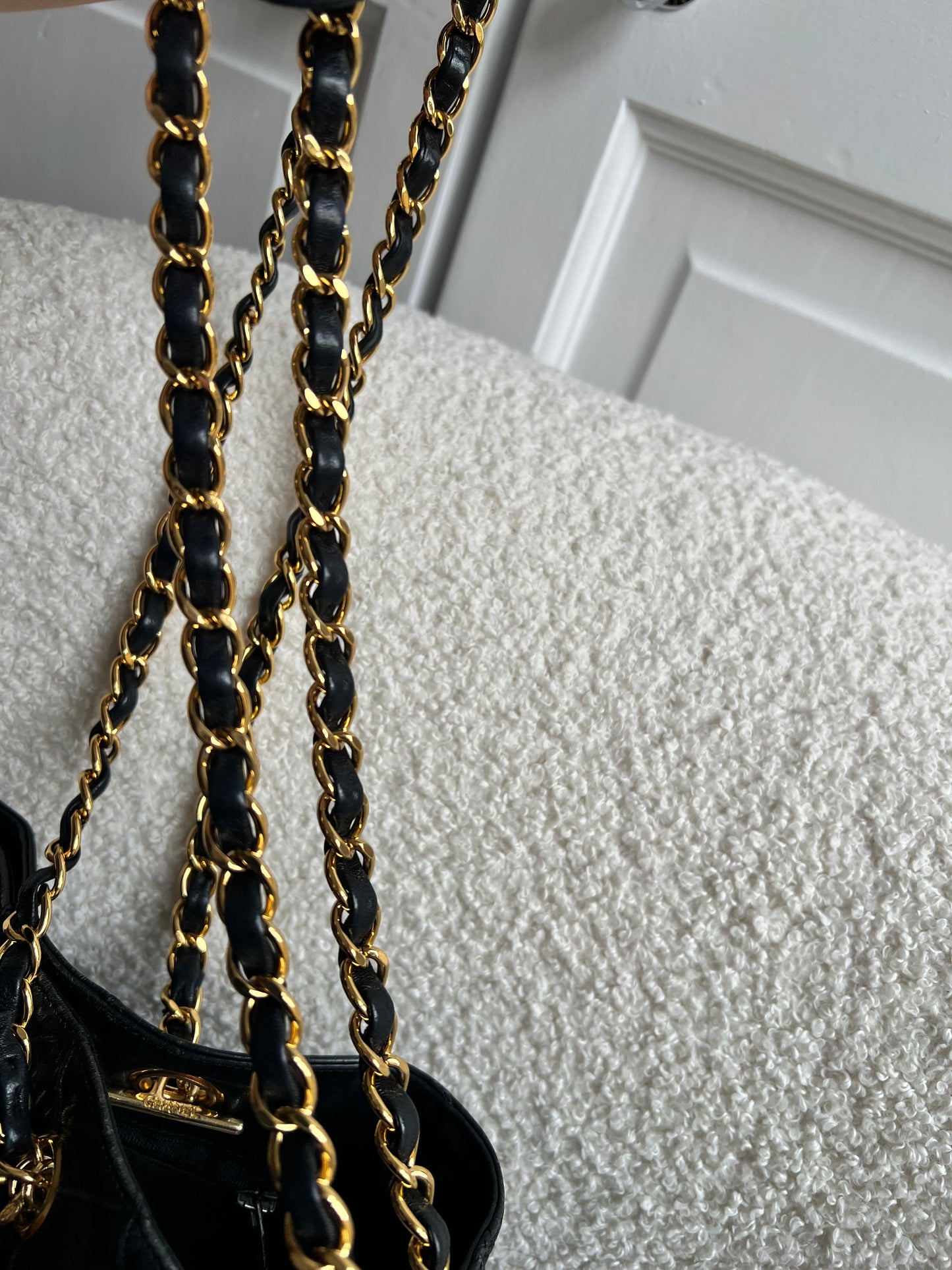 Chanel Vintage Black Lambskin Chain Tote with Gold Hardware