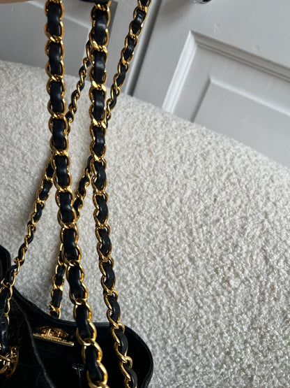 Chanel Vintage Black Lambskin Chain Tote with Gold Hardware