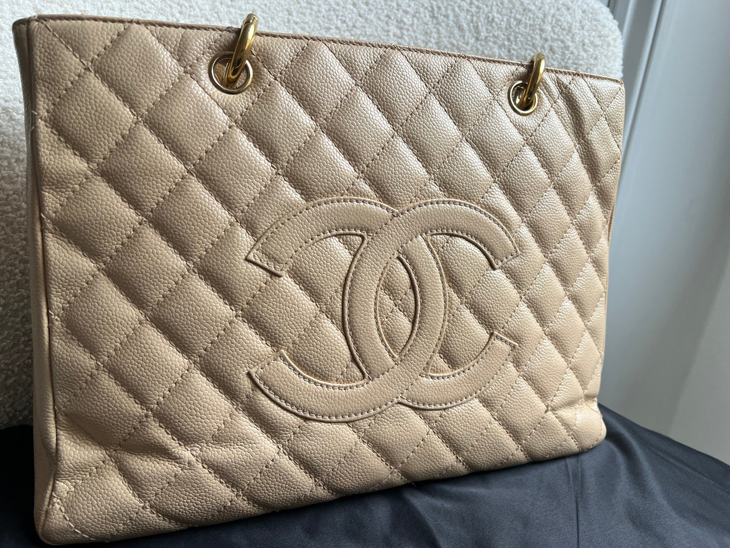 Chanel Beige Caviar Grand Shopper Tote gold hardware (GST)
