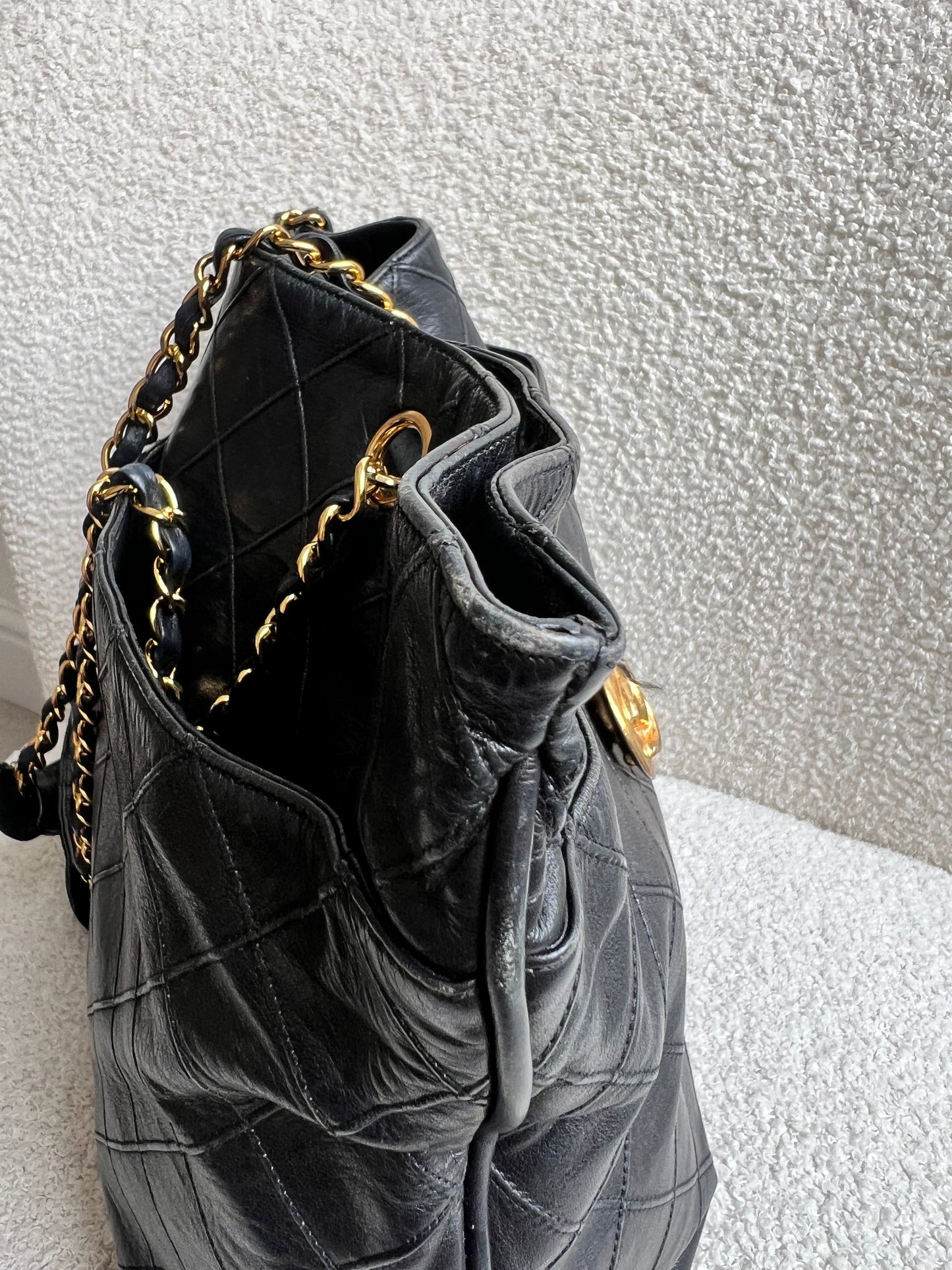 Chanel Vintage Black Lambskin Chain Tote with Gold Hardware