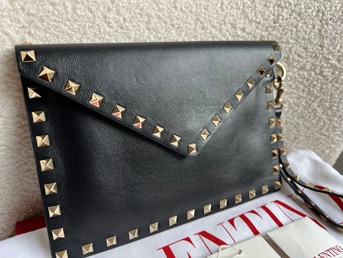 Valentino Garavani Rockstud Calfskin Clutch Pouch Black (RRP £570)