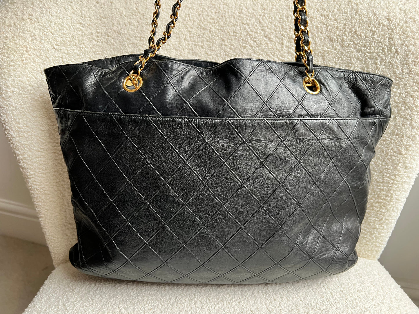 Chanel Vintage Black Lambskin Chain Tote with Gold Hardware