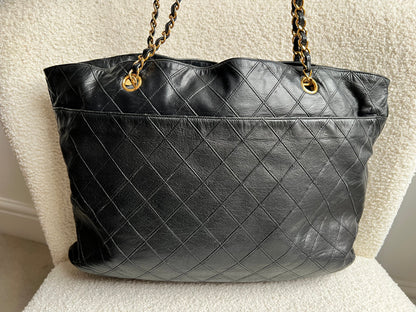 Chanel Vintage Black Lambskin Chain Tote with Gold Hardware