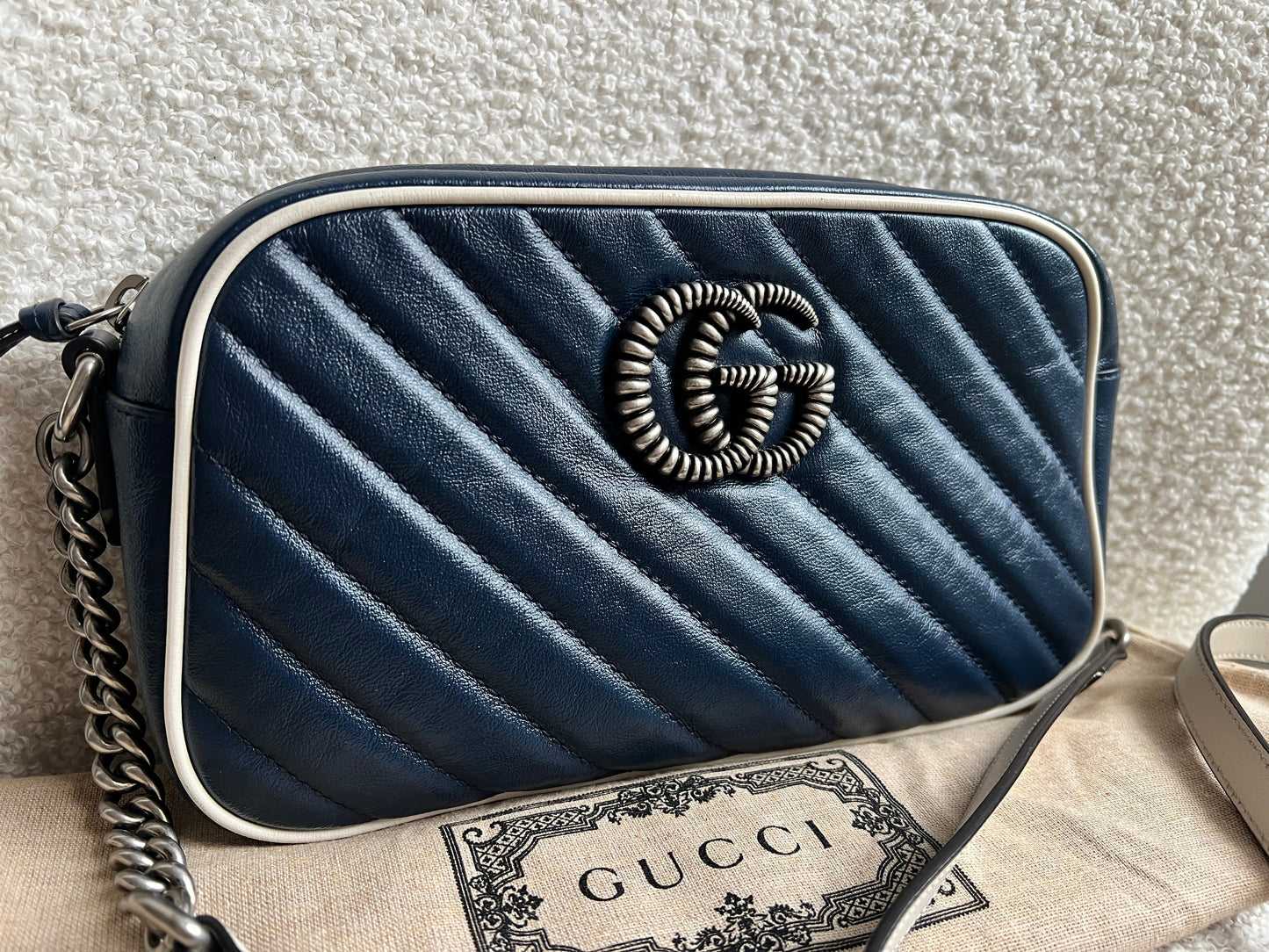 Gucci Torchon GG Navy Marmont Small Shoulder Bag