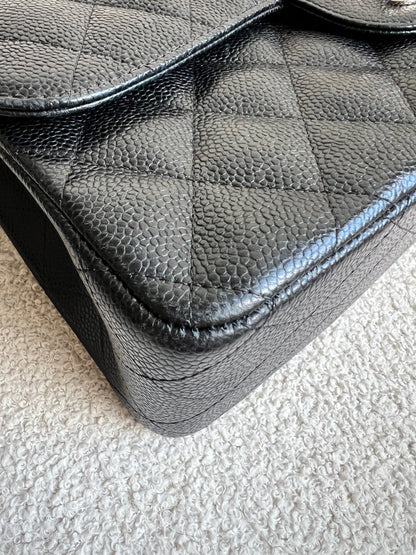 Chanel Jumbo Double Flap in Black Caviar with silver hardware