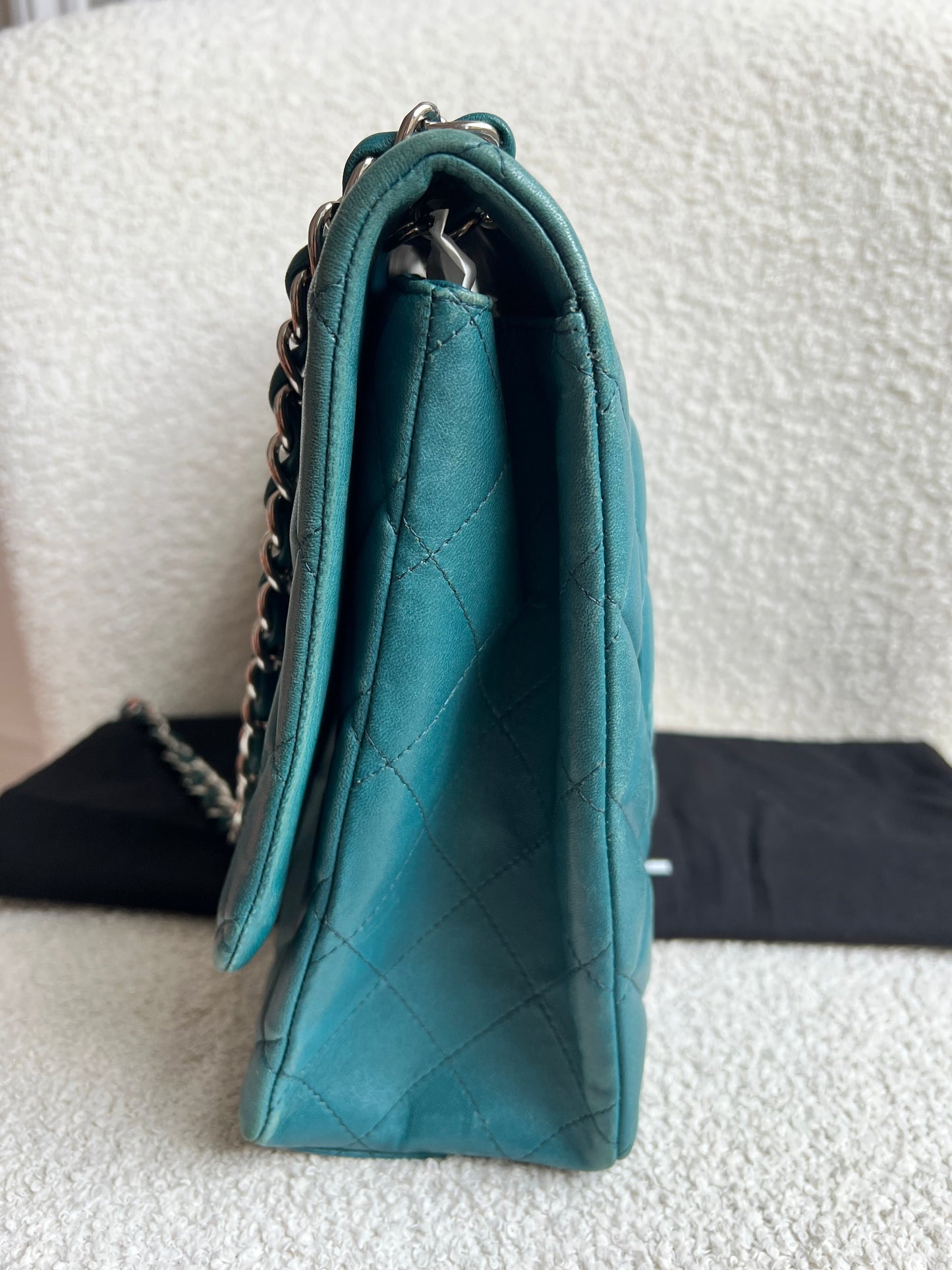 Chanel Maxi Single Flap in Teal Lambskin Silver Hardware