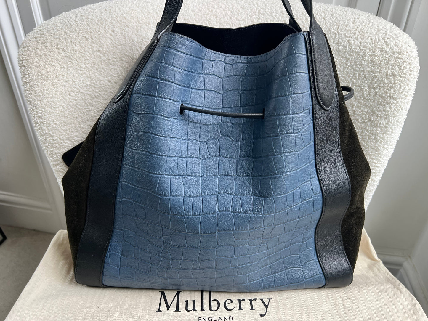 Mulberry Pale Navy Matte Croc, Silky Calf and Suede Millie Tote (£1,095)