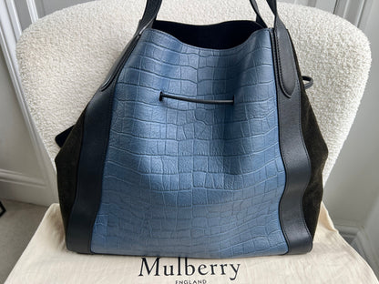 Mulberry Pale Navy Matte Croc, Silky Calf and Suede Millie Tote (£1,095)