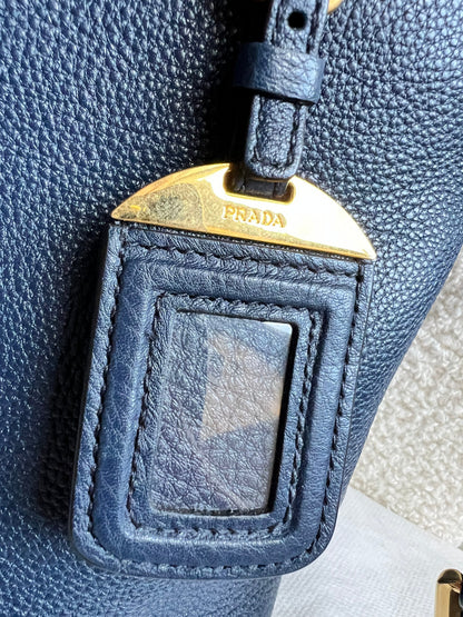 Prada Blue Vitello Daino Two Way Tote