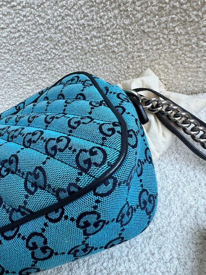 Gucci GG Marmont Blue Canvas Small Shoulder Bag (RRP £1050)