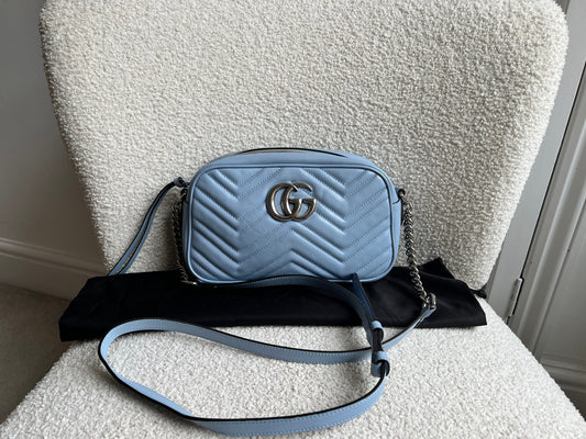 Gucci GG Pale Blue Marmont Small Shoulder Bag (RRP £1440)
