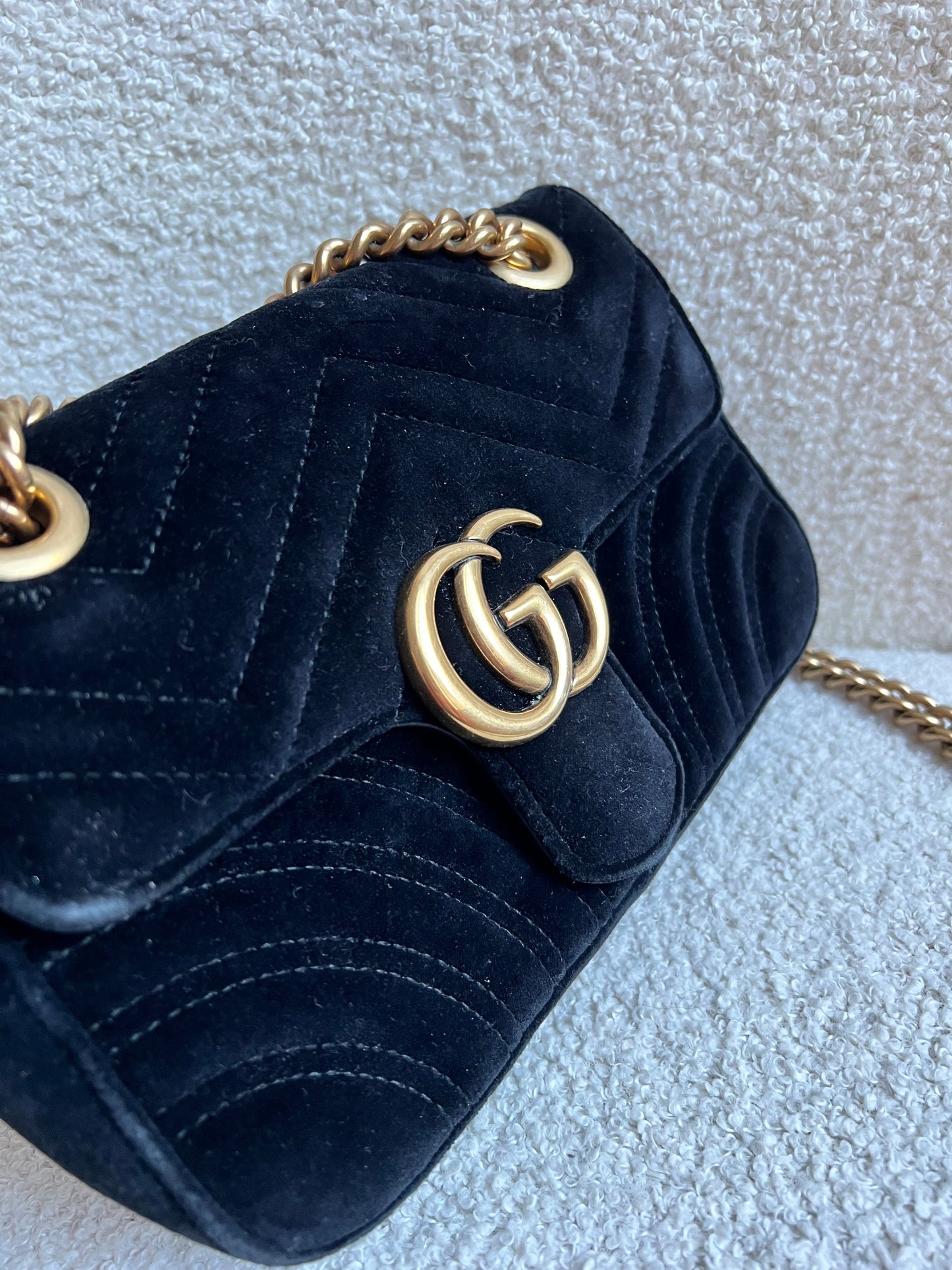 Gucci GG Black Velvet Marmont Mini Shoulder Bag (RRP £1395)