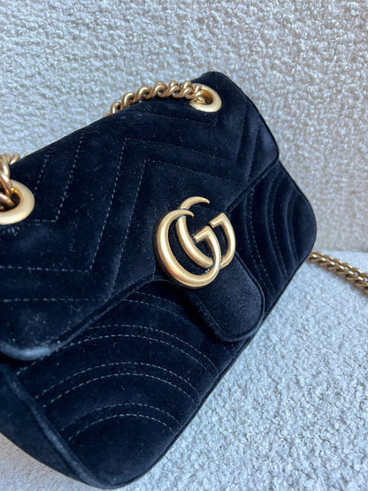 Gucci GG Black Velvet Marmont Mini Shoulder Bag (RRP £1395)