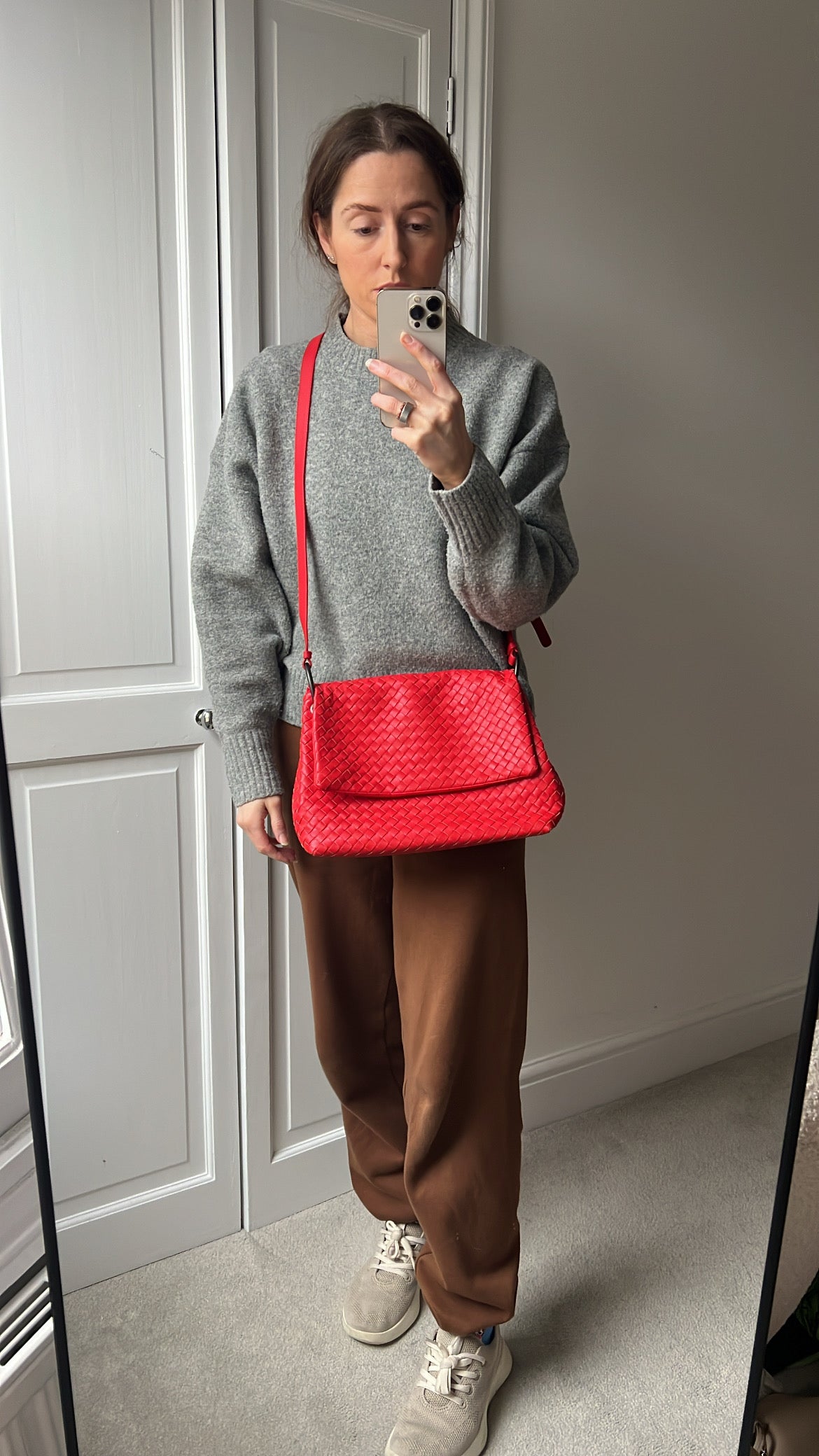 Bottega Veneta Red Intreciatto Flap Shoulder Bag