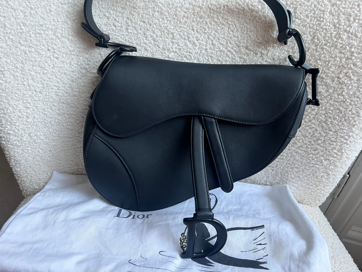 Christian Dior Black Ultra Matte Saddle Bag with Strap