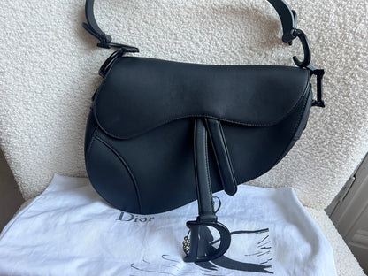 Christian Dior Black Ultra Matte Saddle Bag with Strap