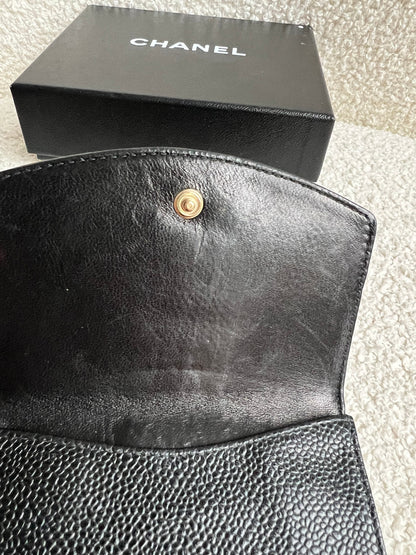 Chanel Black Caviar Timeless Small French Bifold Wallet