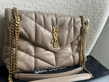 Yves Saint Laurent (YSL) Small Puffer in Beige Quilted Lambskin Gold Hardware (RRP £2,415)