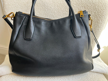 Prada Black Vitello Daino Leather Sacca 2 Manici Hobo Bag