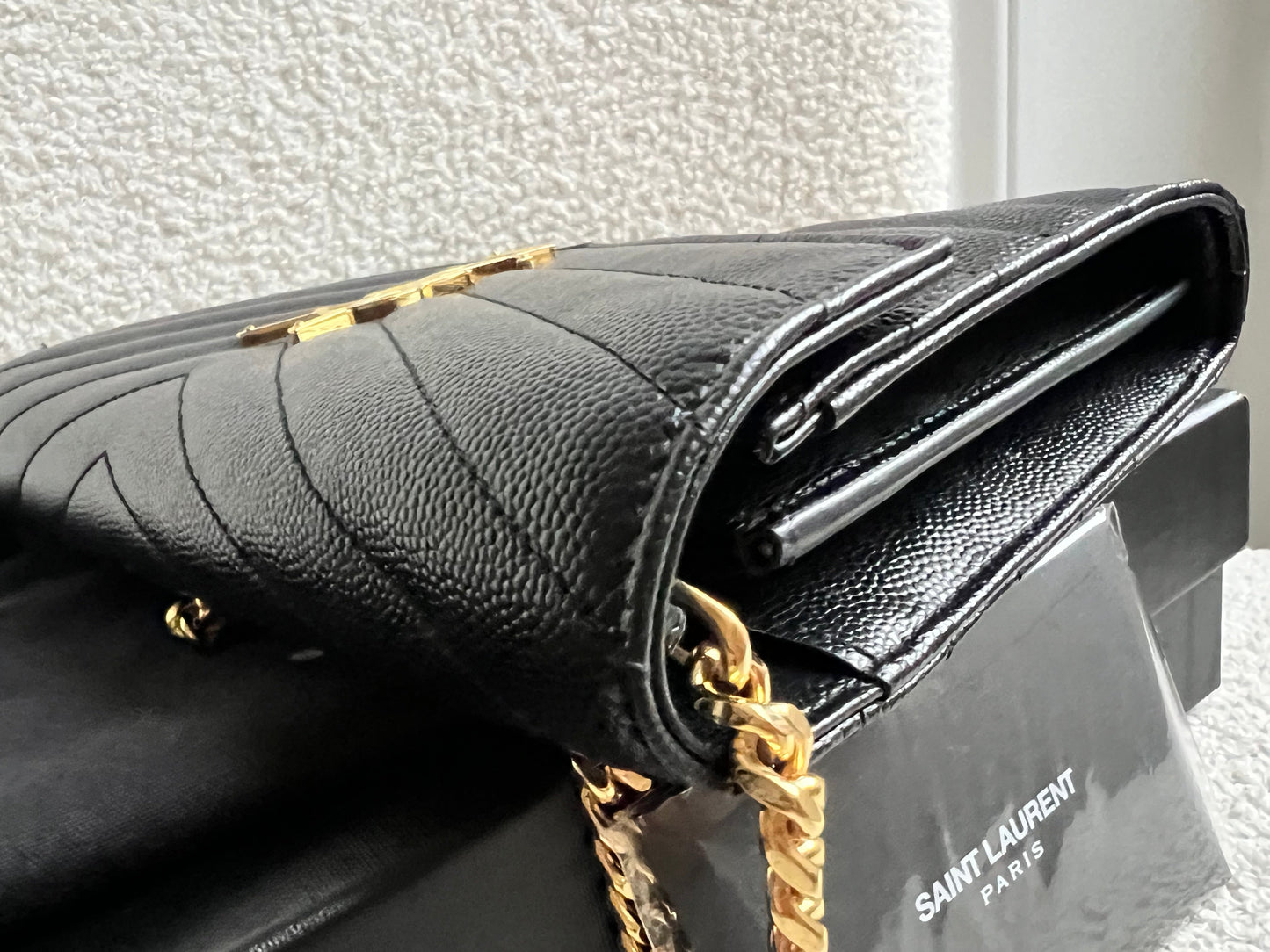 Yves Saint Laurent (YSL) Black Cassandre Envelope Chain Wallet (RRP £1,200)