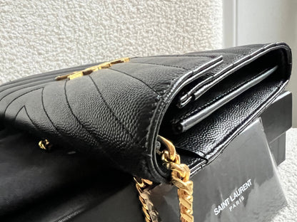 Yves Saint Laurent (YSL) Black Cassandre Envelope Chain Wallet (RRP £1,200)