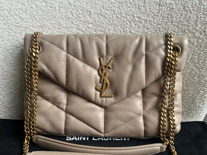 Yves Saint Laurent (YSL) Small Puffer in Beige Quilted Lambskin Gold Hardware (RRP £2,415)